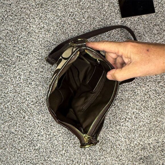 Coach Signature Stripe Demi Crossbody Bag Brown/Beige Women's Handbag - Picture 10 of 12